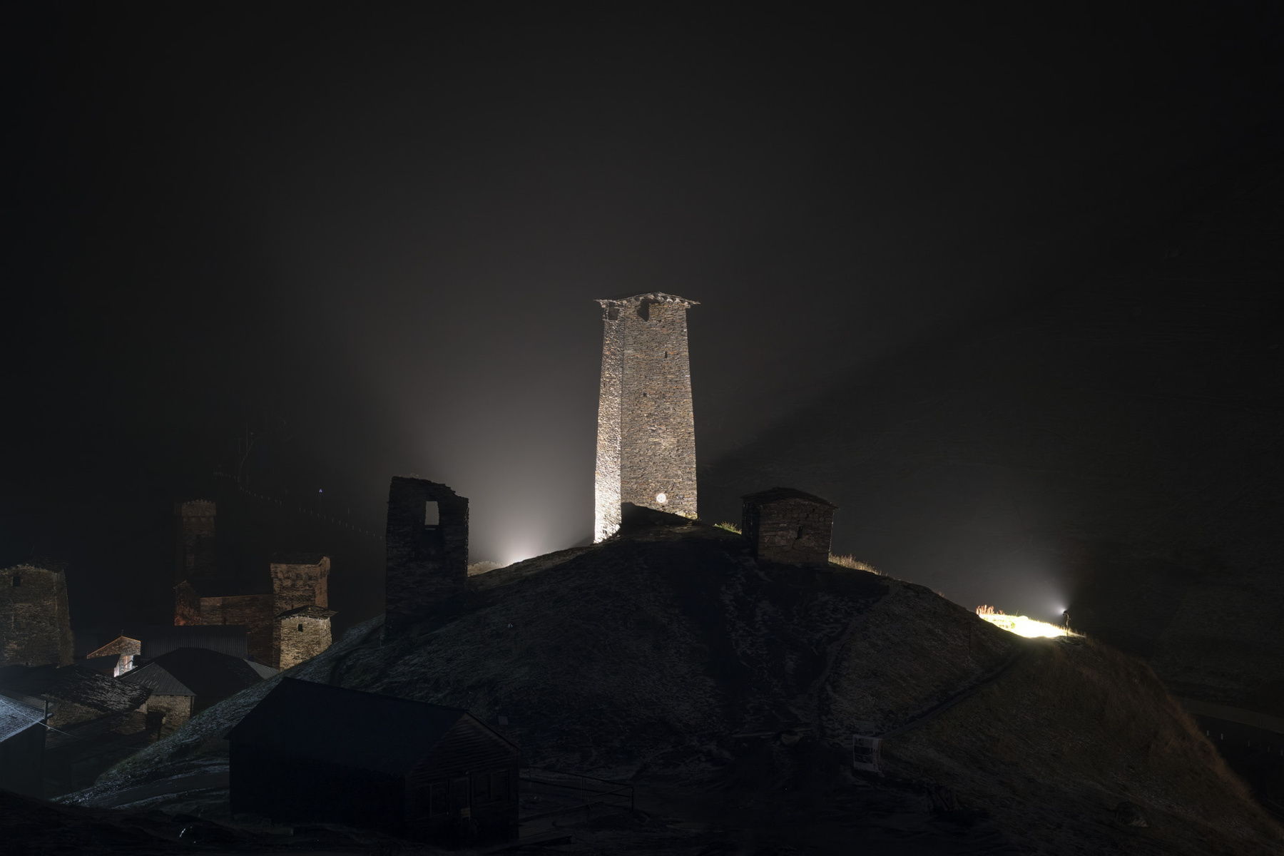 Queen Tamar Castle Over Storm svaneti ushguli ushgulivillage cold tower fog mist snow mountain nature landscape scenery travel outdoors georgia sakartvelo chizh