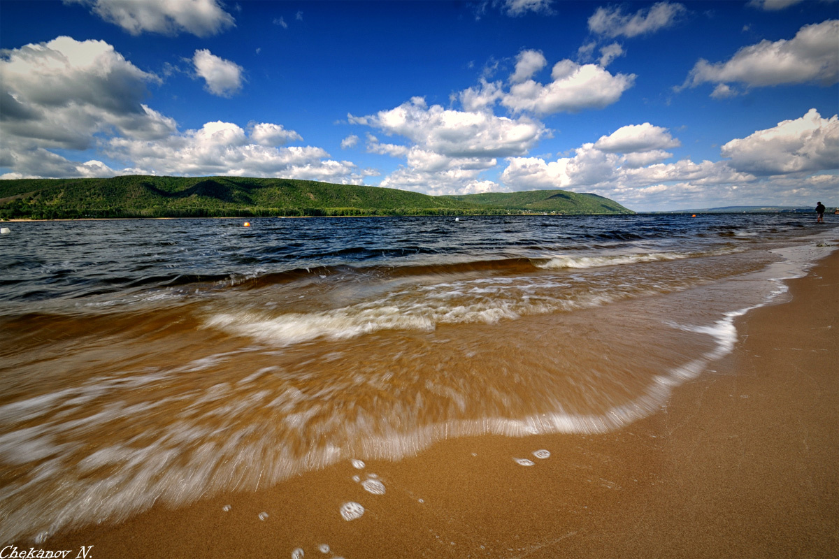 Волжская водица волга, река, берег, пляж, песок, природа, волны