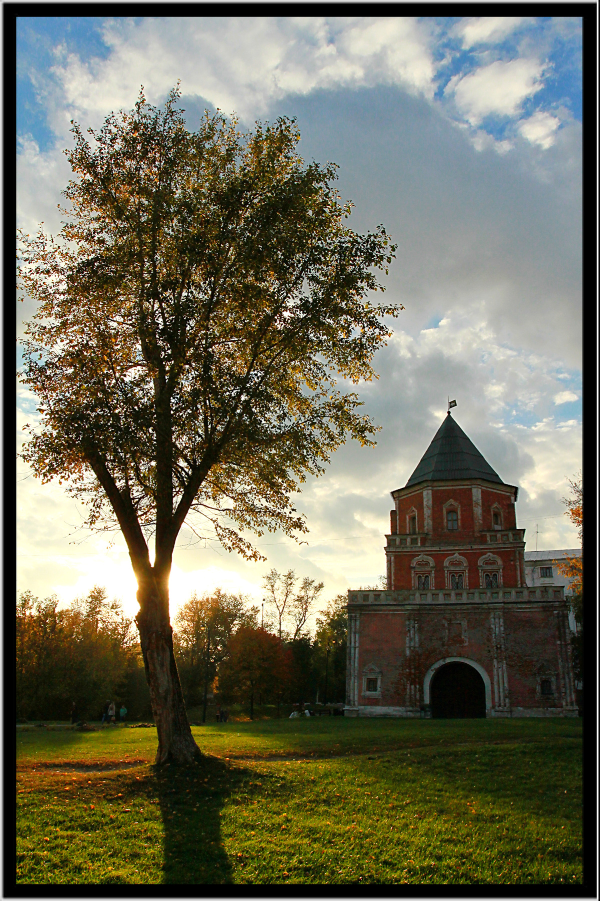 Башня, облако, дерево 