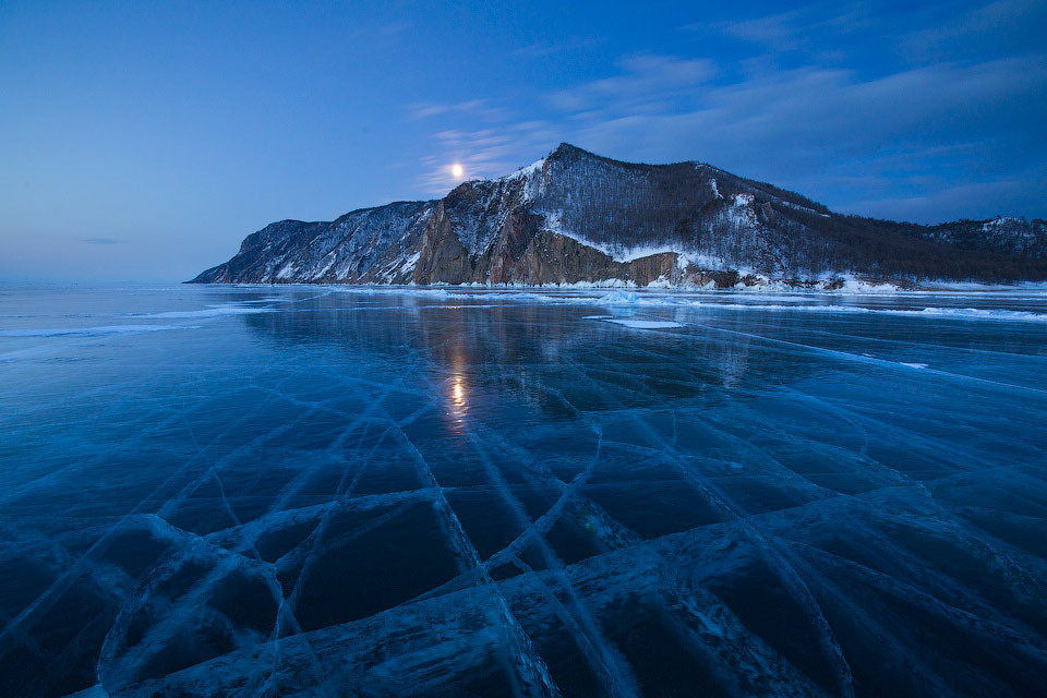 Морозные Узуры Байкал, Ольхон, Узуры, лед, луна, рассвет, отражения