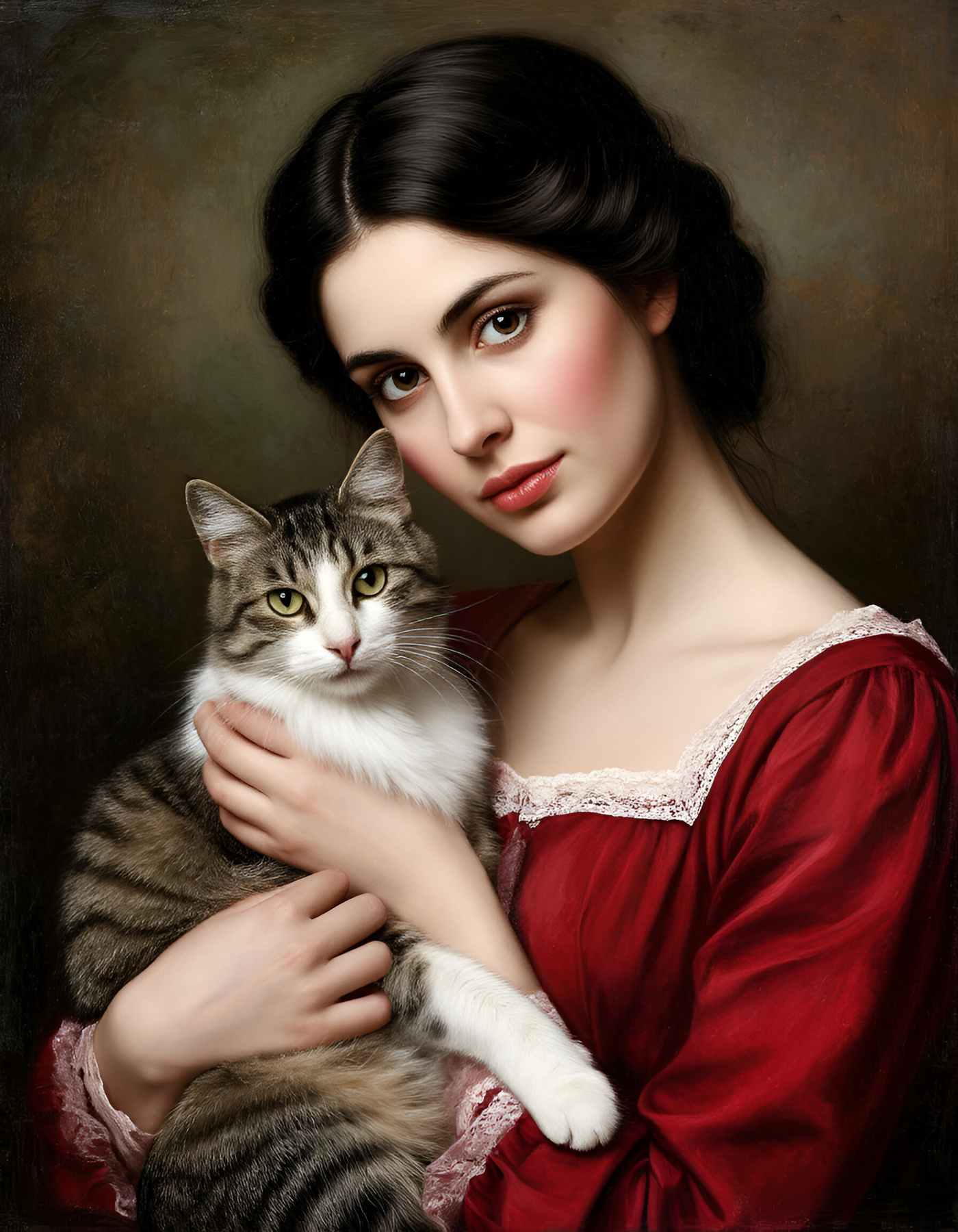 девушка с кошкой 