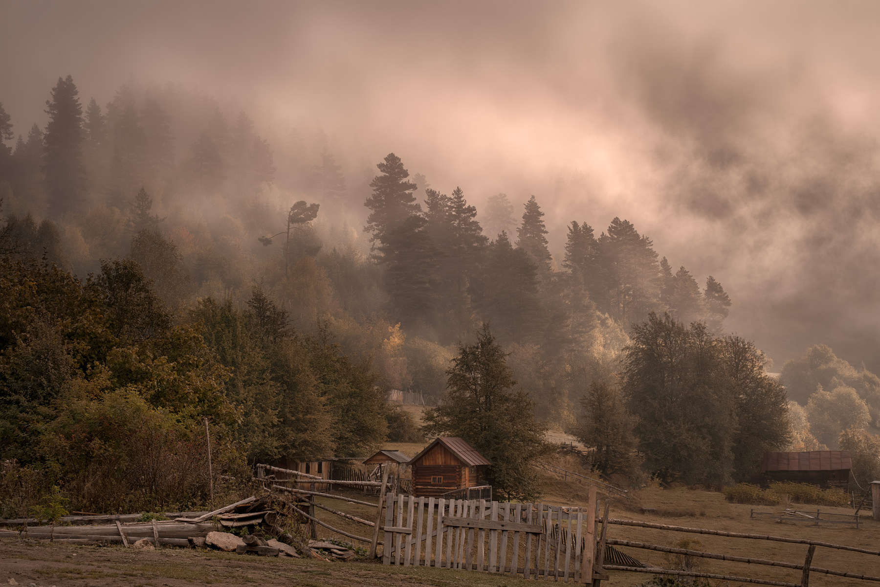 Morning In The Autumn Svaneti Mountains svaneti mountain clouds sky autumn forest fall high nature landscape scenery travel outdoors georgia sakartvelo chizh