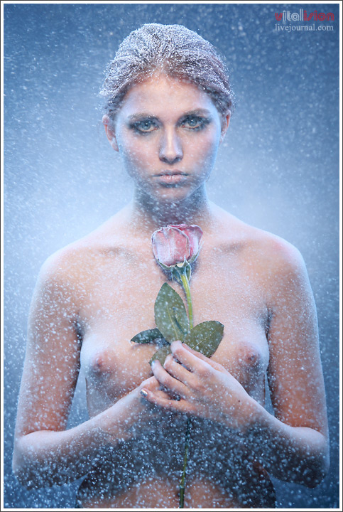 Snow princess 2 снег, девушка, студия, иней, роза