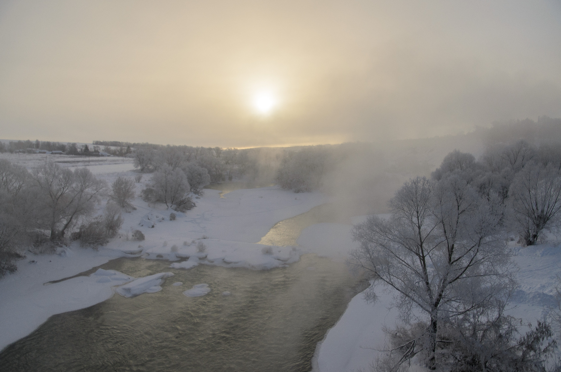 Холоднй рассвет река Упа, мороз-31