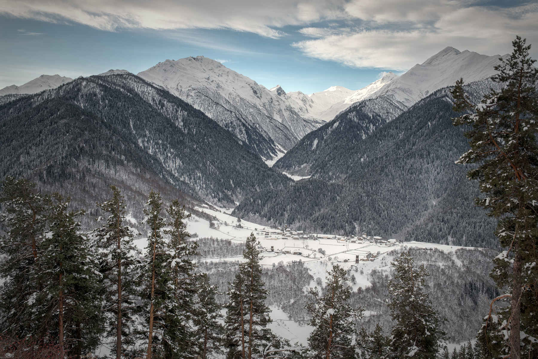 Zegani Village In January svaneti zegani village mountains peaks winter snow forest high landscape scenery travel outdoors georgia sakartvelo caucasus chizh