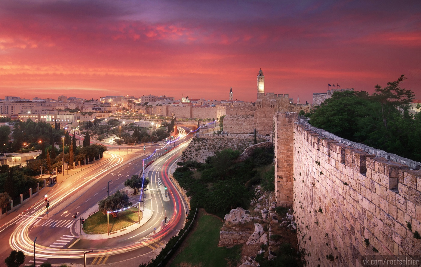Jerusalem evening Иерусалим Израиль Палестина Архитектура Город Улица закат храм Старый город церковь небо