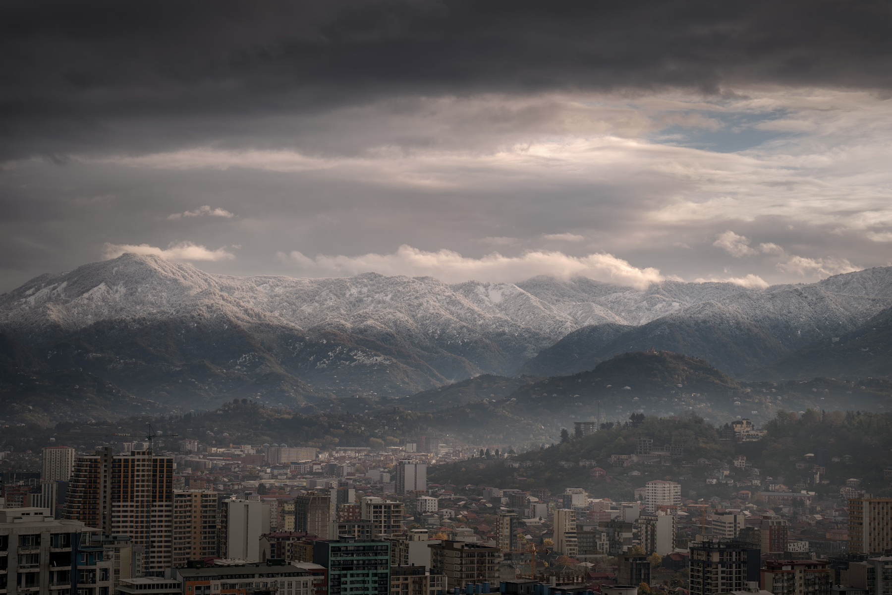Winter Is Coming dawn batumi morning mountains snow winter sunrise sky clouds buildings skyscraper weather landscape cityscape scenery travel outdoors caucasus georgia adjara sakartvelo chizh