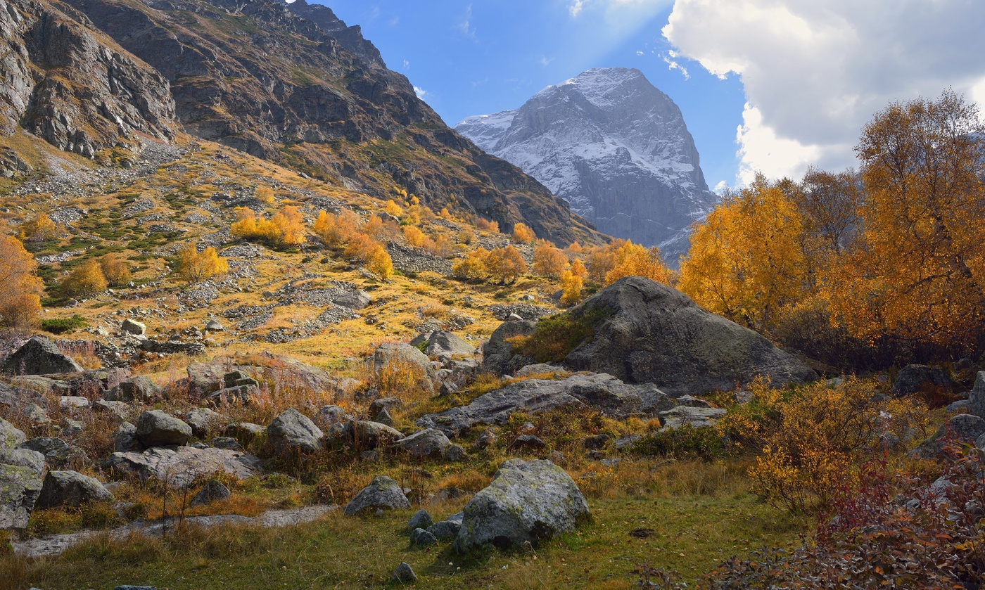 Осень горы осень вершина тучи березы