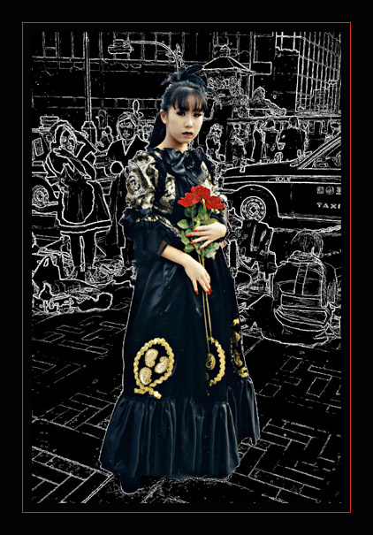 Harajuku Fashion#3 - С красными розами девушка в черном с красными розами