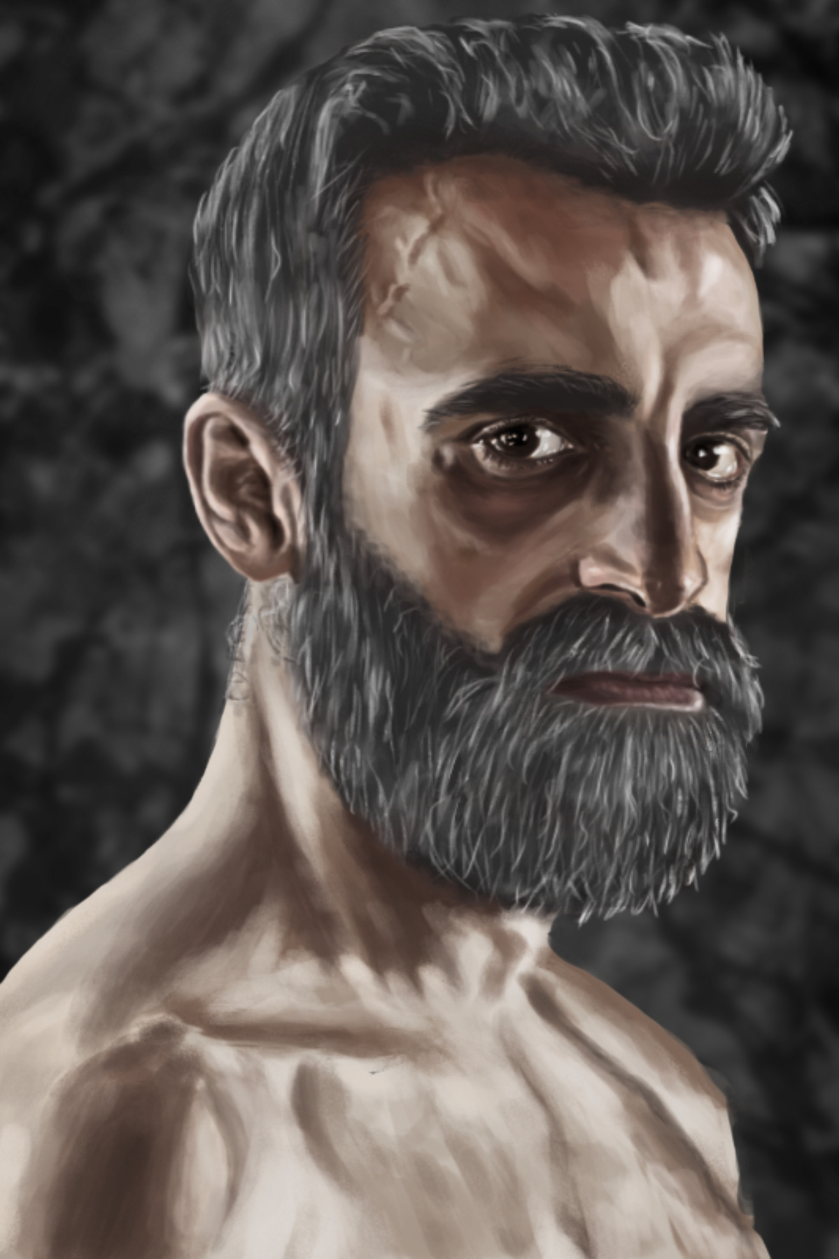 Portrait of a brutal man. macho hairstyle male serious strong hair adult beard brutal style masculine look bristle rough face posing person stylish portrait dark muscular aggression confident man muscle powerful skill drawing art digital