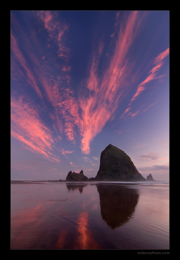 Fireworks Haystack Rock, Cannon Beach, Oregon. Pacific