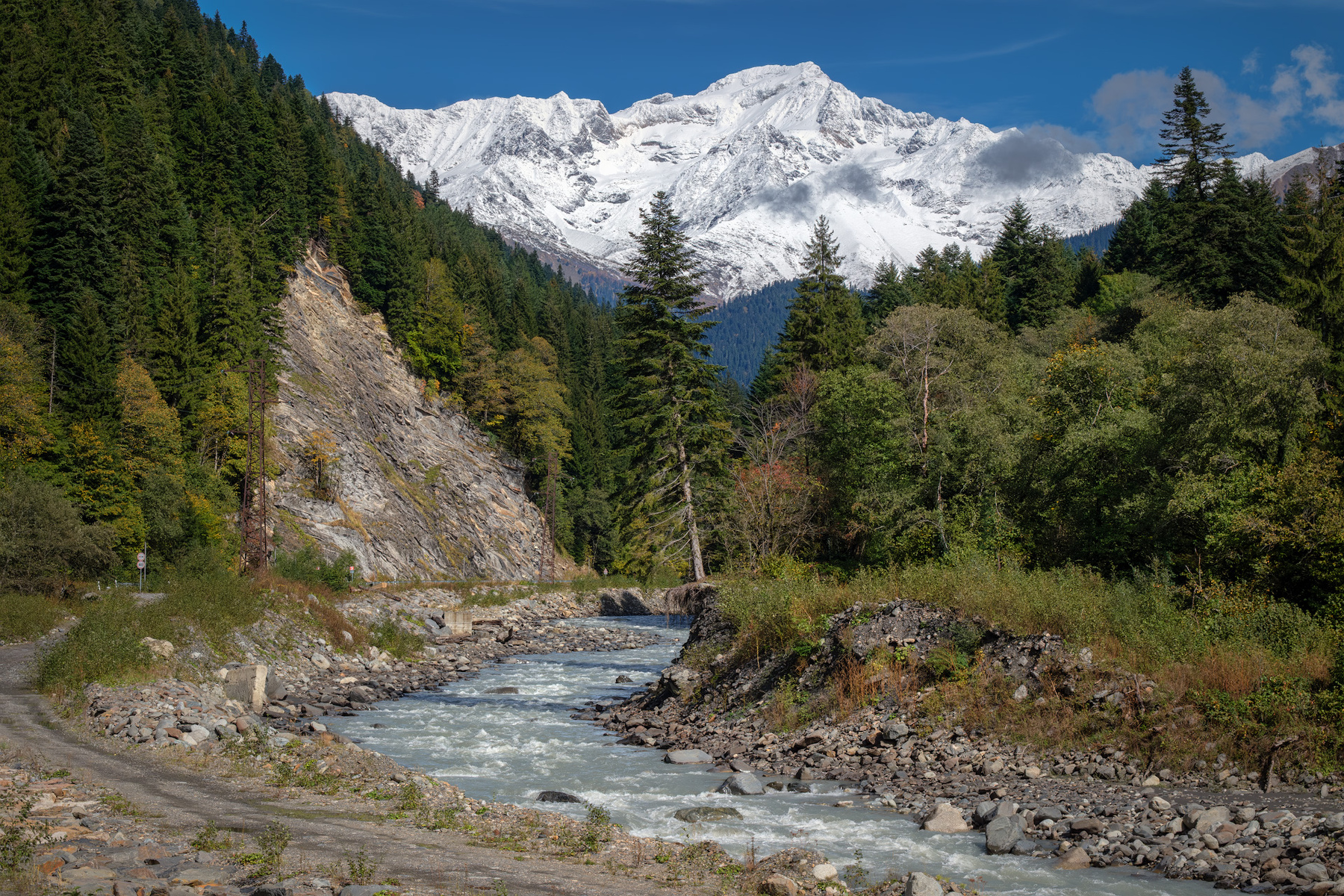 Rioni In The Upper Reaches racha rioni river tsagardor mountain autumn mountains trees forest clouds sky nature landscape scenery travel outdoors georgia sakartvelo chizh