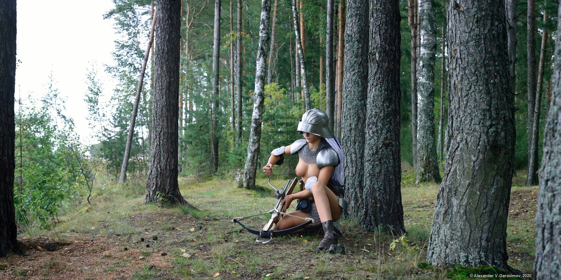 5716 девушка арбалет ню доспехи crossbow cranequin