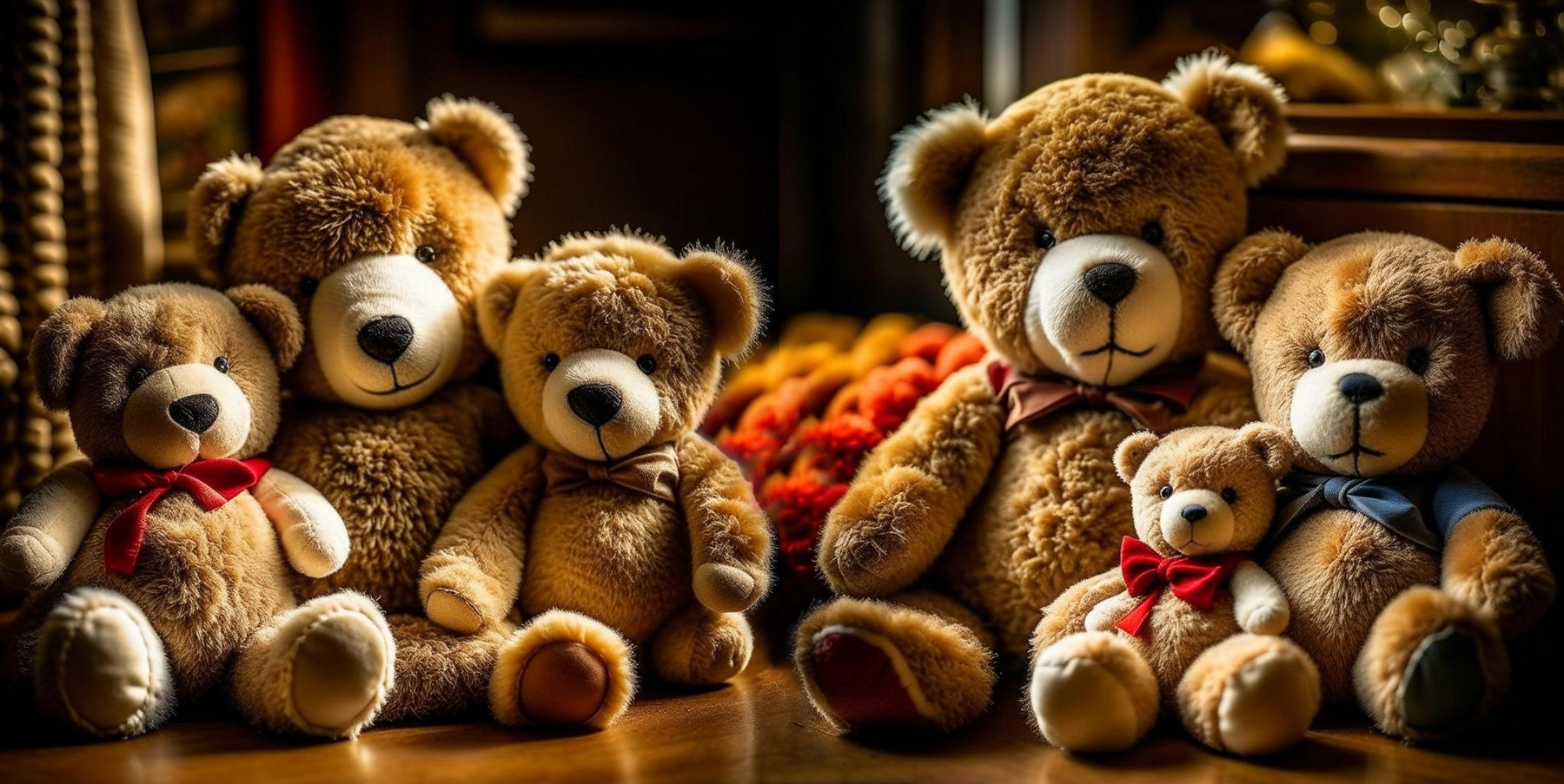 семейный портрет в интерьере ИИ мишки родители дети AI teddy parents and siblings