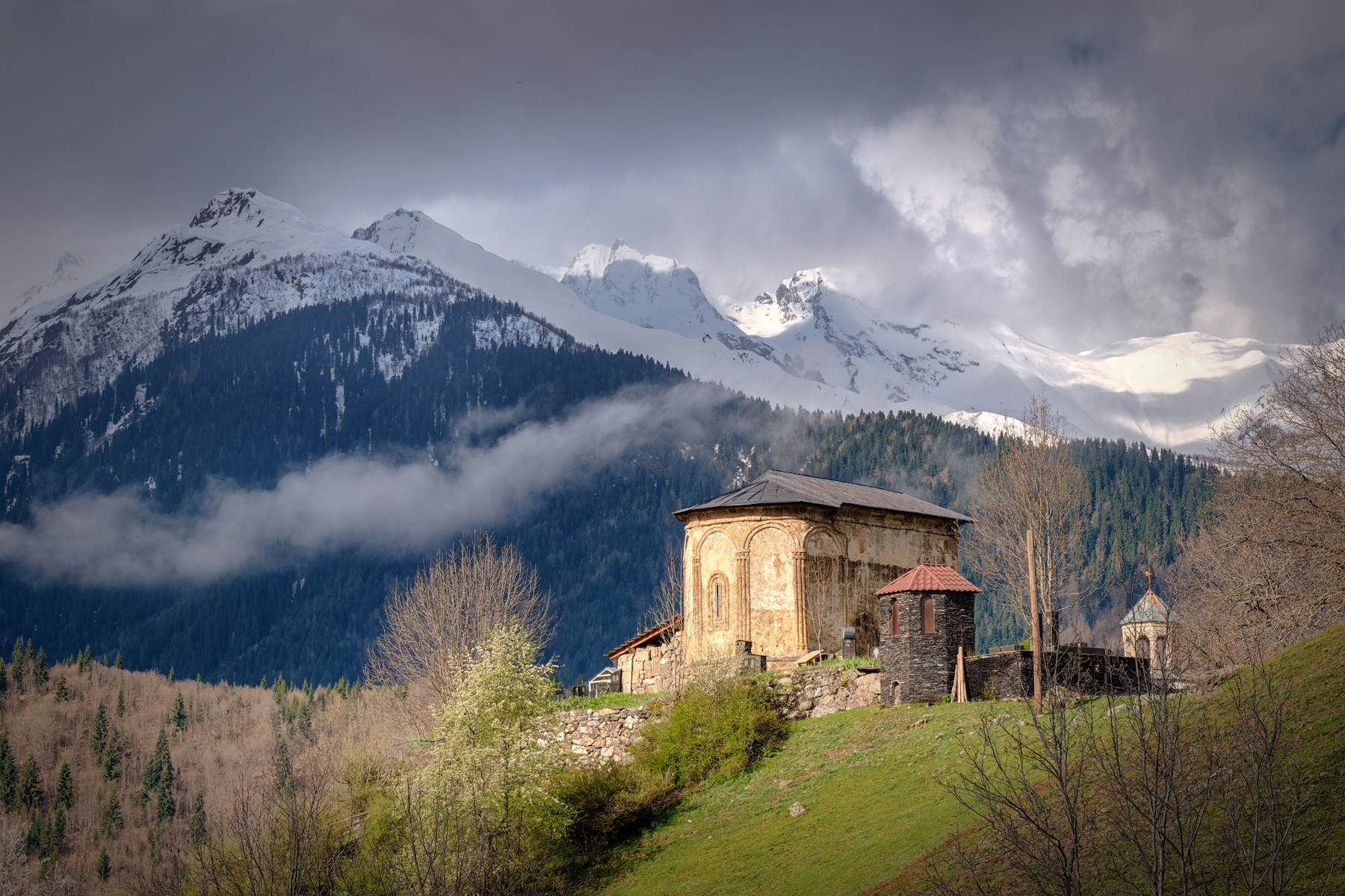Church In Latali Village svaneti latali church village mountains peaks spring high landscape scenery travel outdoors georgia sakartvelo caucasus chizh