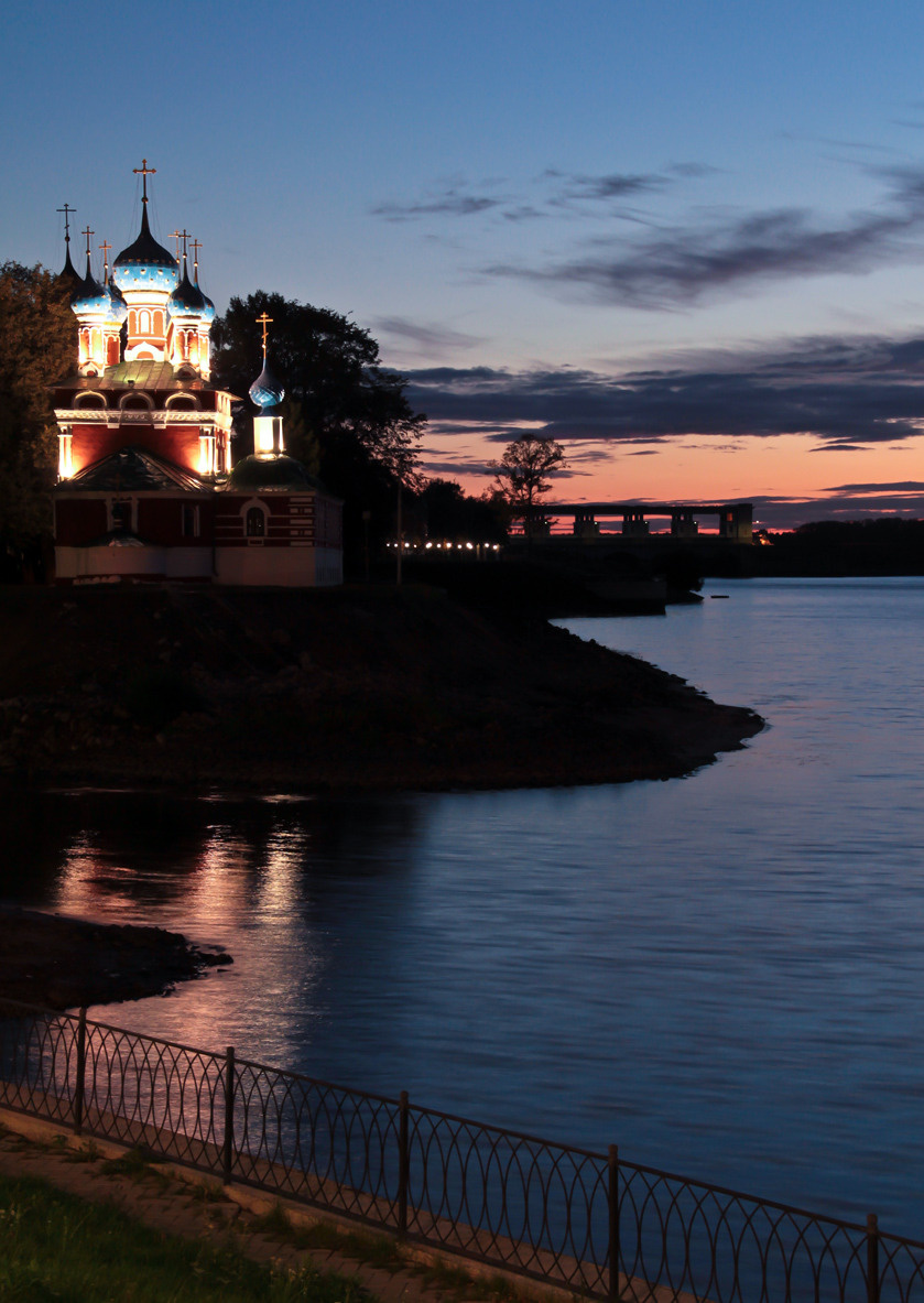 *** закат, Волга, церковь, река, небо