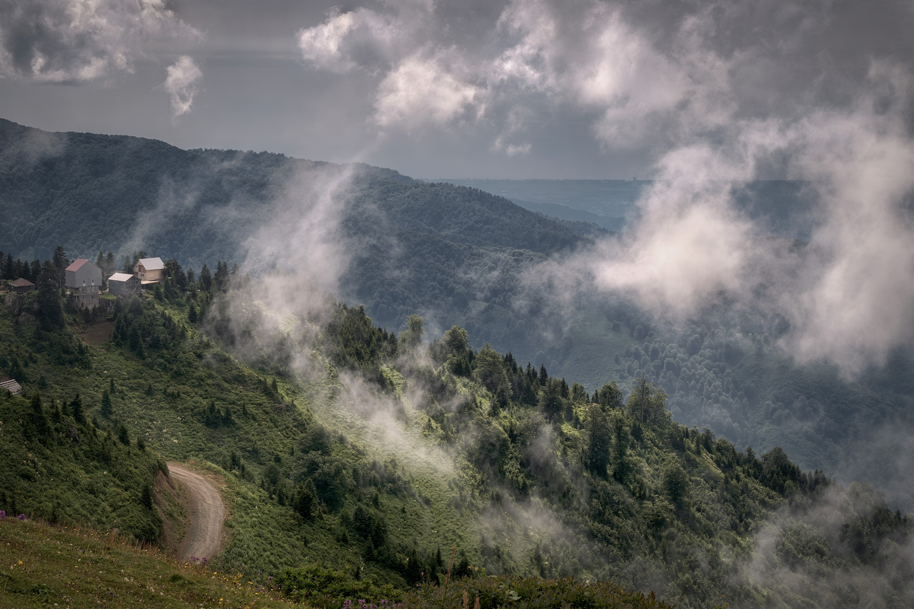 Clouds Are Climbing Up gomismta mountain clouds sky buildings rocks forest high nature landscape scenery travel outdoors georgia guria sakartvelo chizh