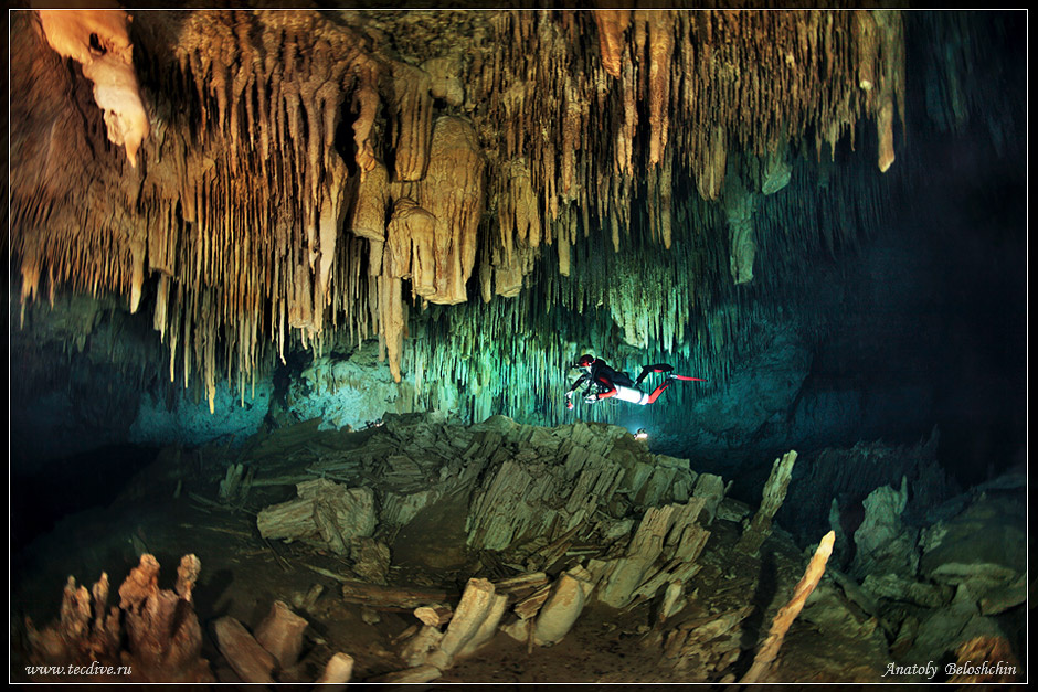 Chaс Mool Mexica underwater photo cave Chaс Mool Chak Anatoly Beloshchin Seacam Canon 5D Mark II side mount sidemount