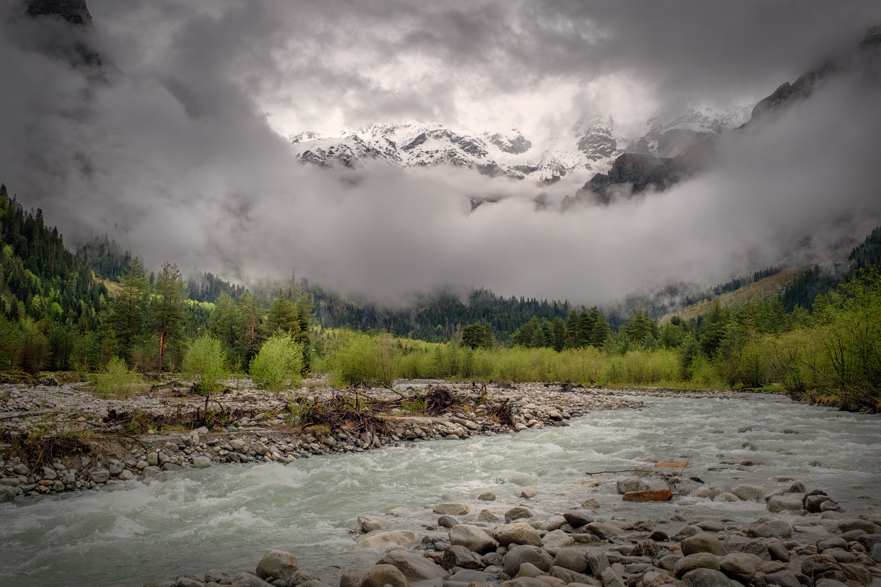 Mazeri Valley In Spring svaneti dolra river mazeri becho mountains forest clouds sky high nature landscape scenery travel outdoors georgia sakartvelo chizh