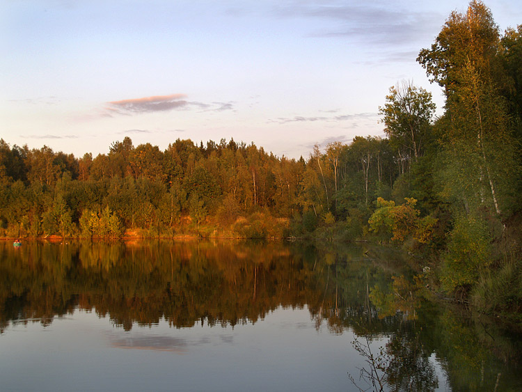 Закатного солнца луч осень, пейзаж, озеро, природа, закат