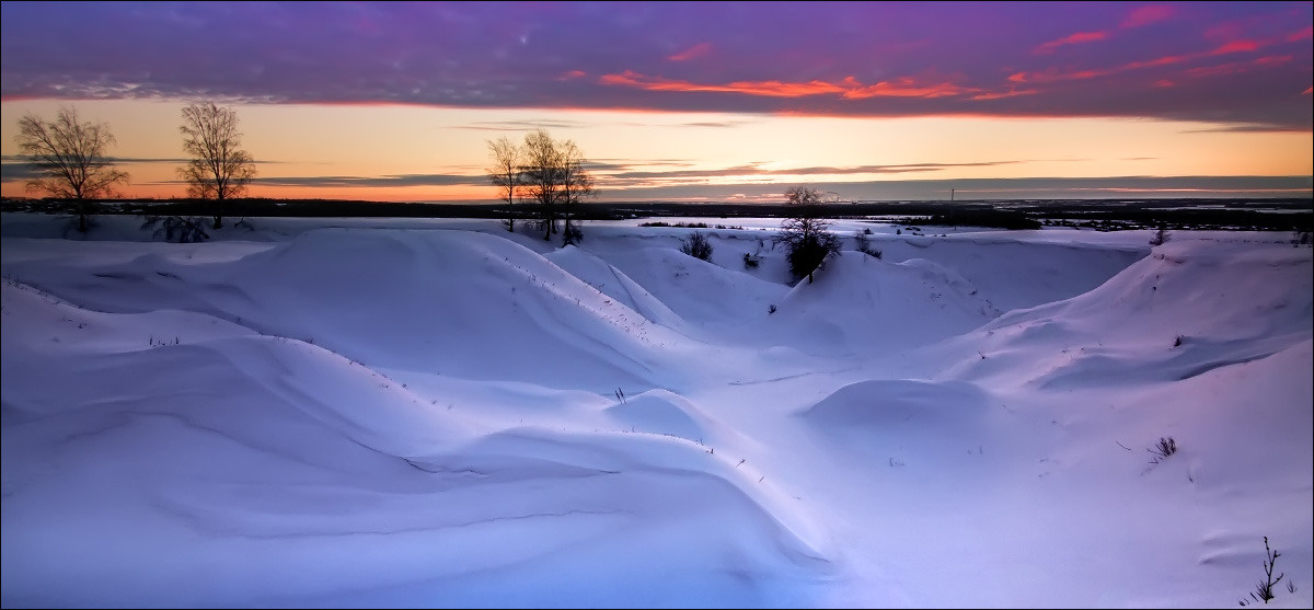 Волны снег, зима, рассвет