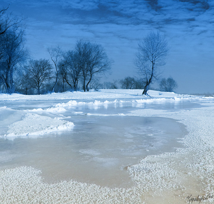 In blue зима снег Днепр берег холод солнце мороз