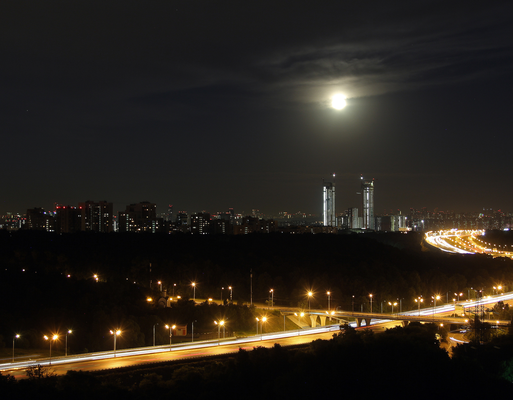 Москва. Полнолунная. Россия Москва Панорама Ночь Полнолуние