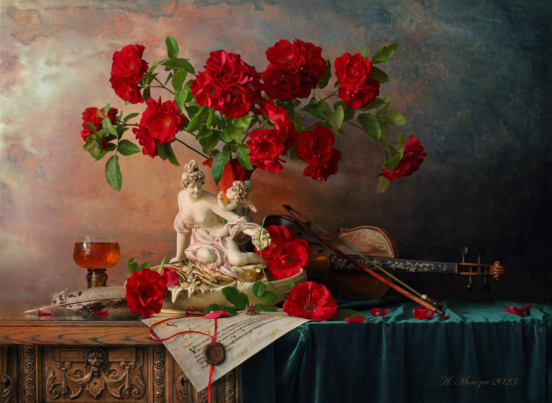 Натюрморт со скрипкой и красными розами🎻🌺 цветы розы букет скрипка музыка девушка
