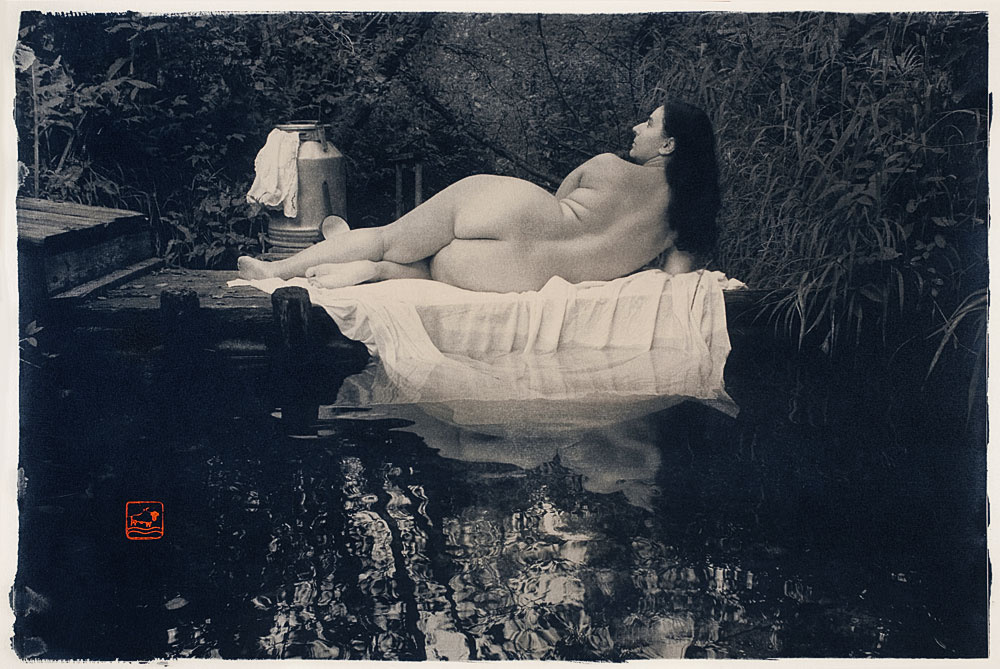 Очаровательная молошница. Gustave Courbet tribute Cyanotype Цианотипия Ручная_авторская_печать