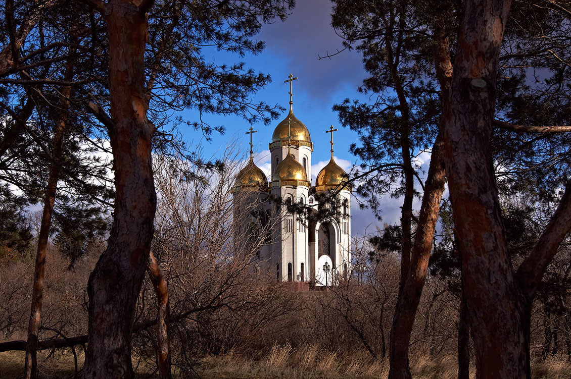 ХРАМ храм, сосны, купола, небо