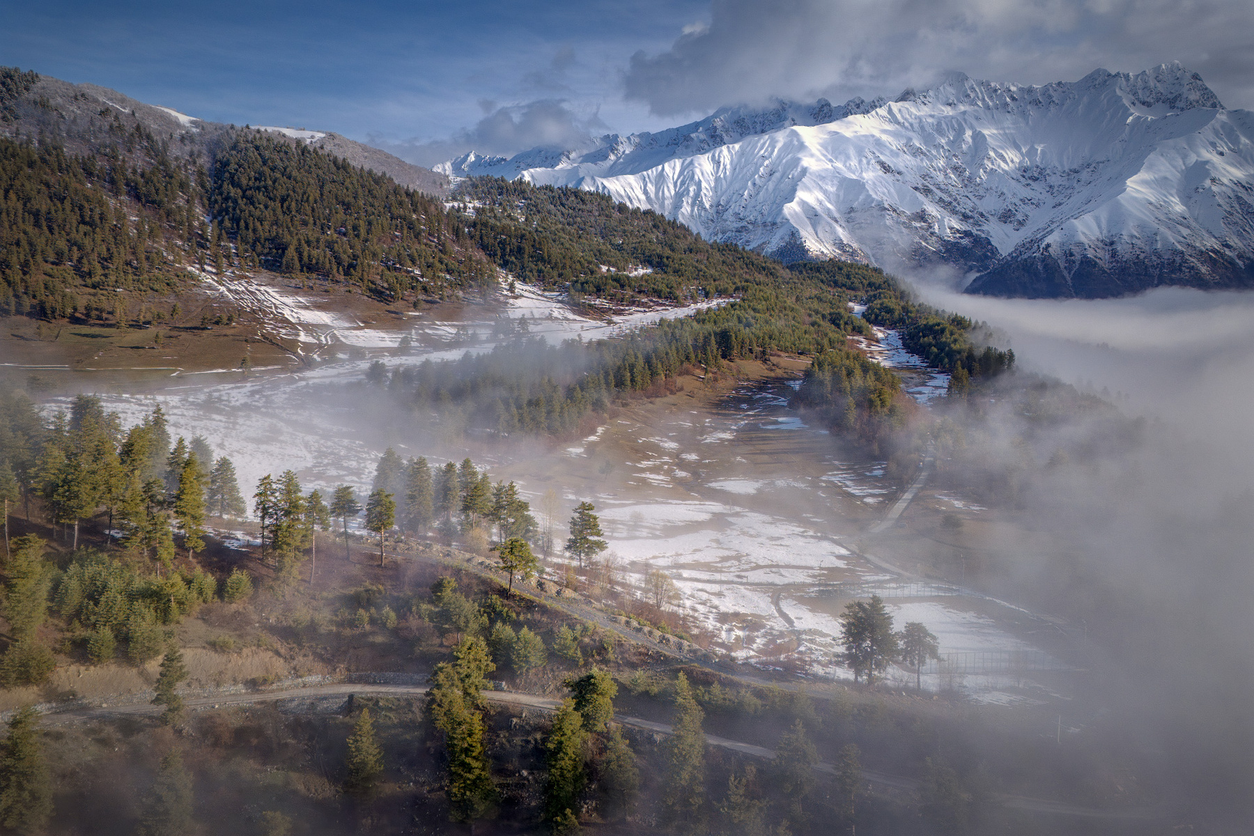 Morning In The Svan Mountains svaneti tsvirmi spring morning clouds forest mountain fog sky nature landscape scenery travel outdoors georgia sakartvelo chizh
