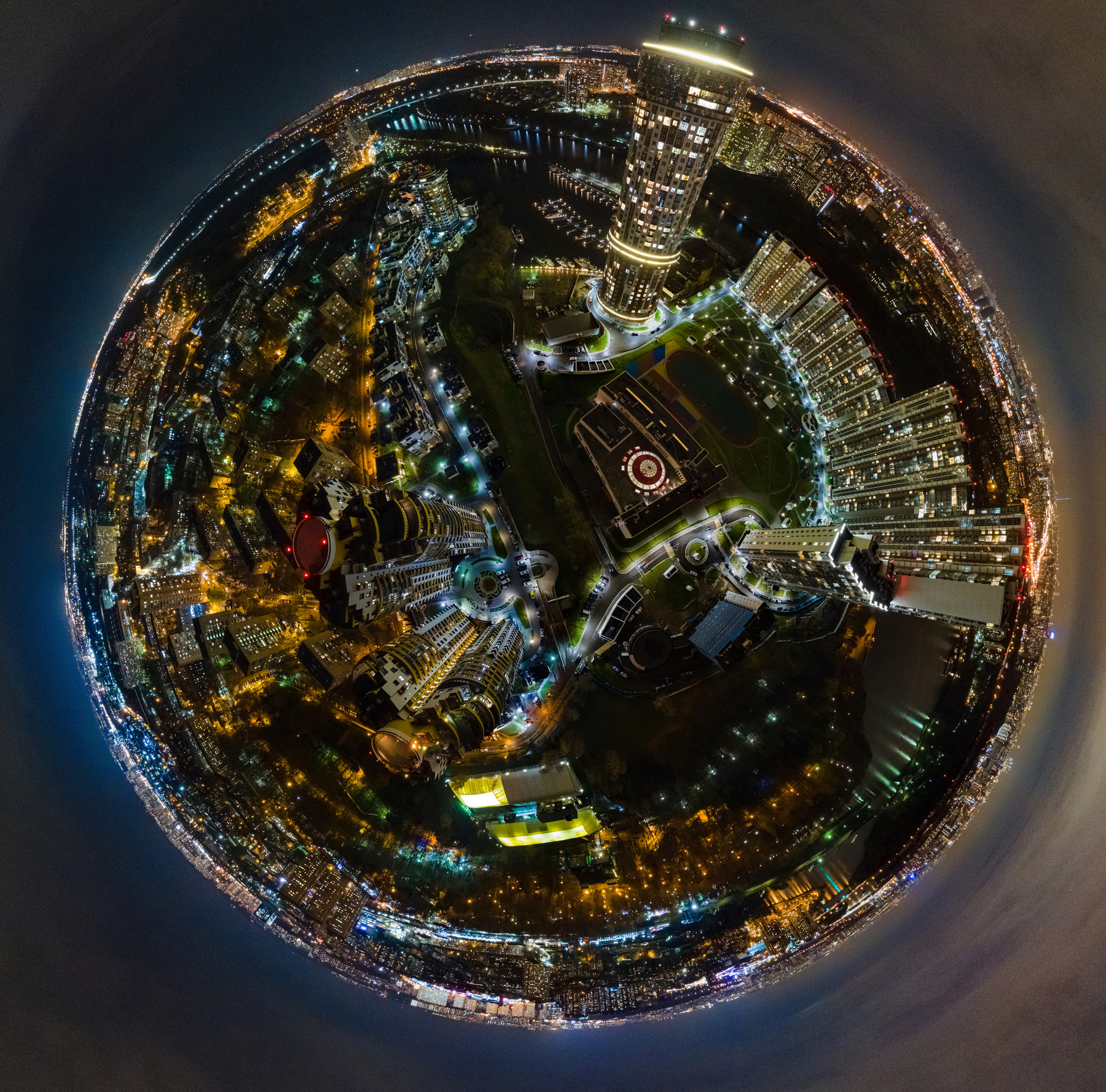 Планета ХМК Панорама город ночь коптер маленькая планета panorama city XMK night