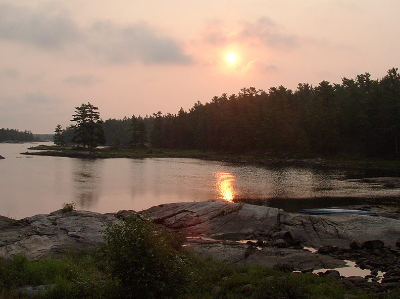 Silence river, rapids, sunset