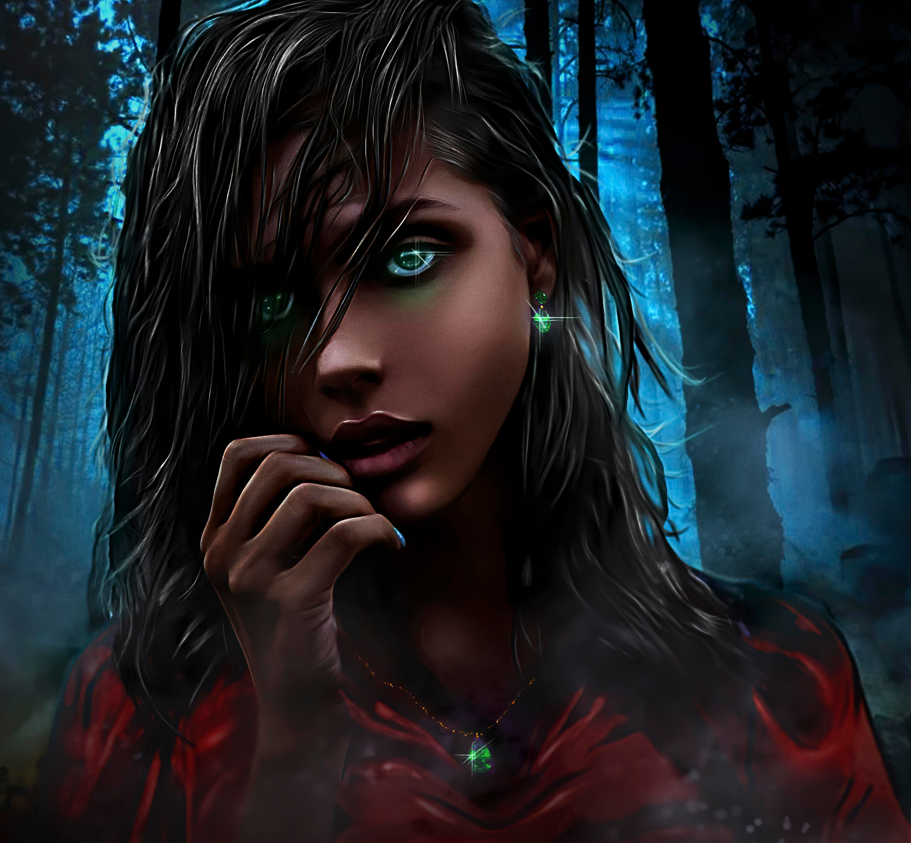 Night witch in the forest. darkness fear horror magic moonlight spooky witch night art female woman beauty black cute girl hand dangerous fantasy fog misty mysterious nature person portrait wood demon young hair sexy smoke attractive charming emotional fairytale glamorous