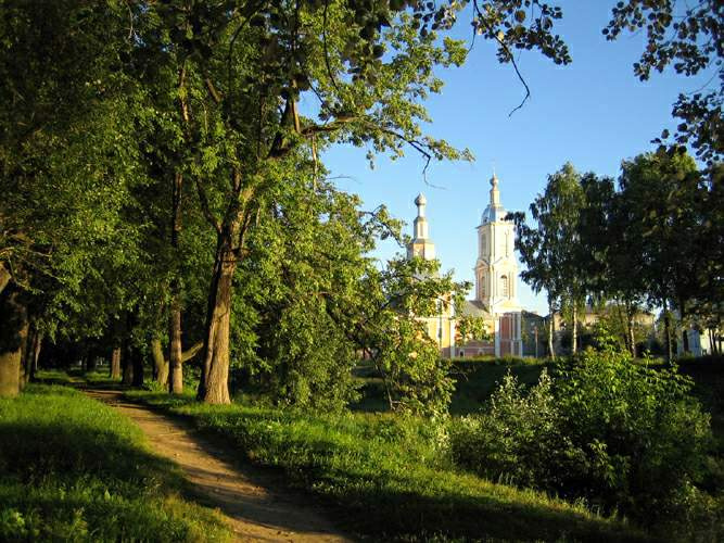 Однажды вечером Церковь Пейзаж Закат