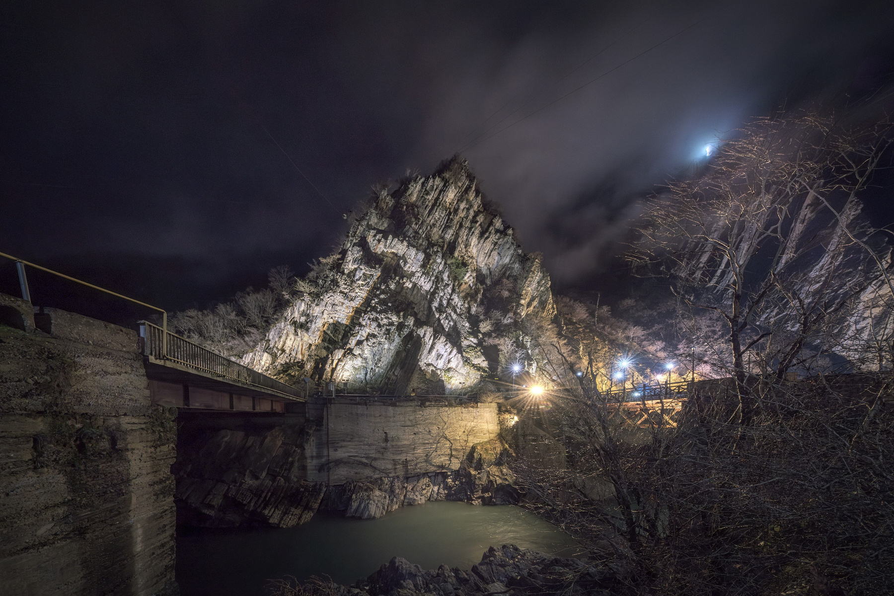 At The Bridge In Khidikari racha khidikari bridge february rocks lightning night clouds winter mountains landscape scenery travel outdoors georgia sakartvelo amrolauri chizh