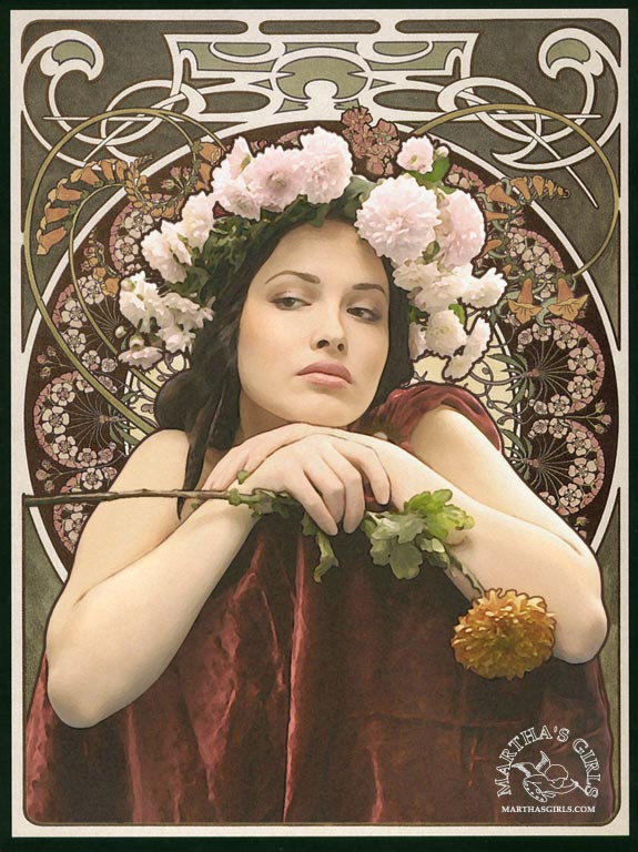 Alfons Mucha Tribute. старинная фотография ретро стиль девушки живопись