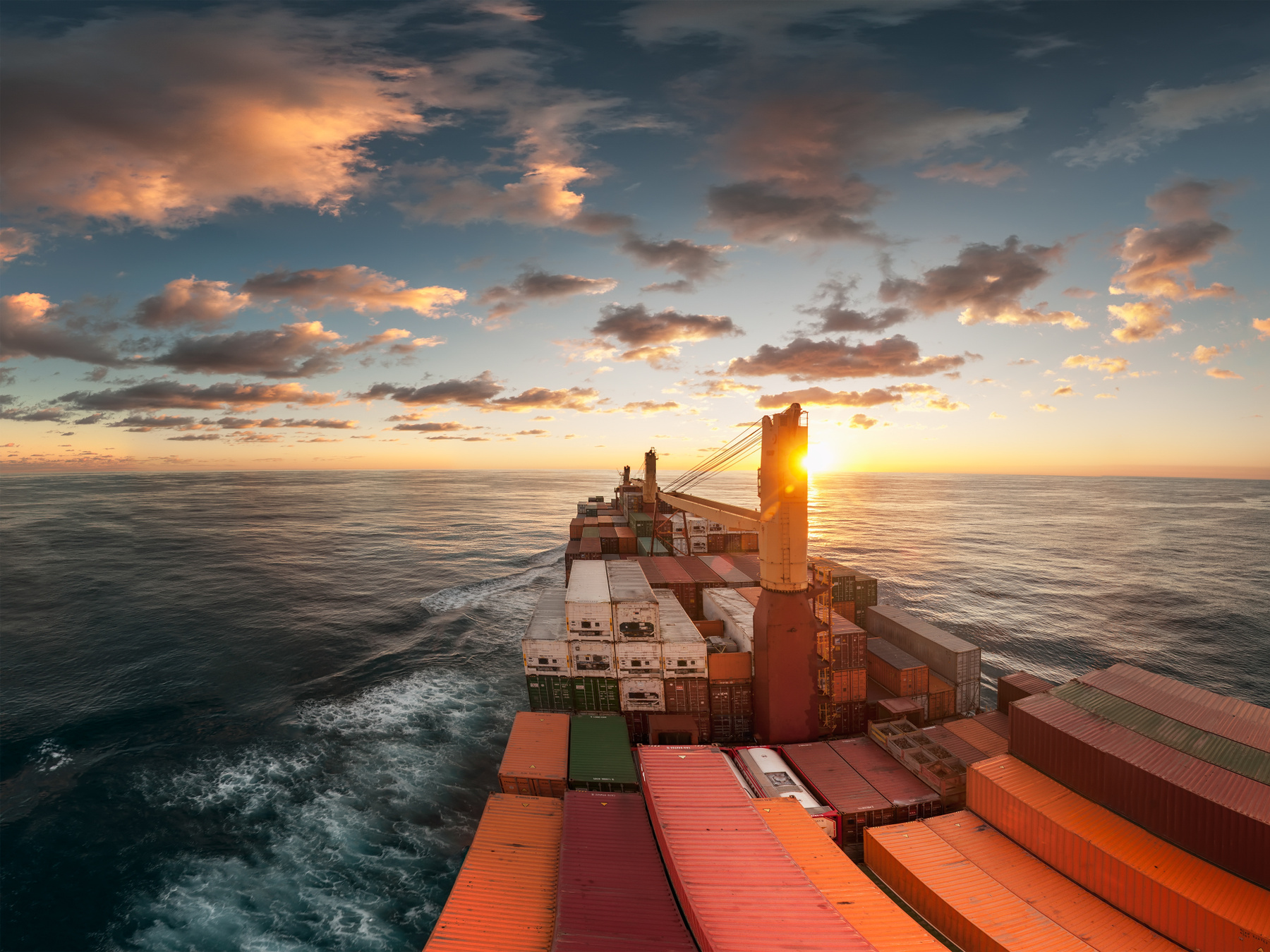 At open sea Sea Container Ship Sunset Sky