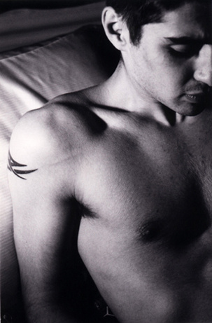 Alive man naked torso black white