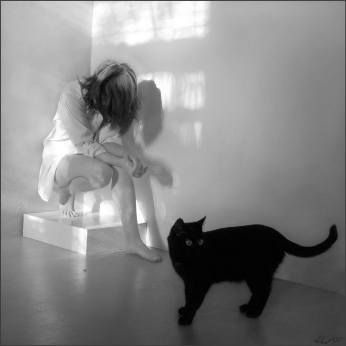 Чёрный кот девушка, кошка, Ирина, Бауськова