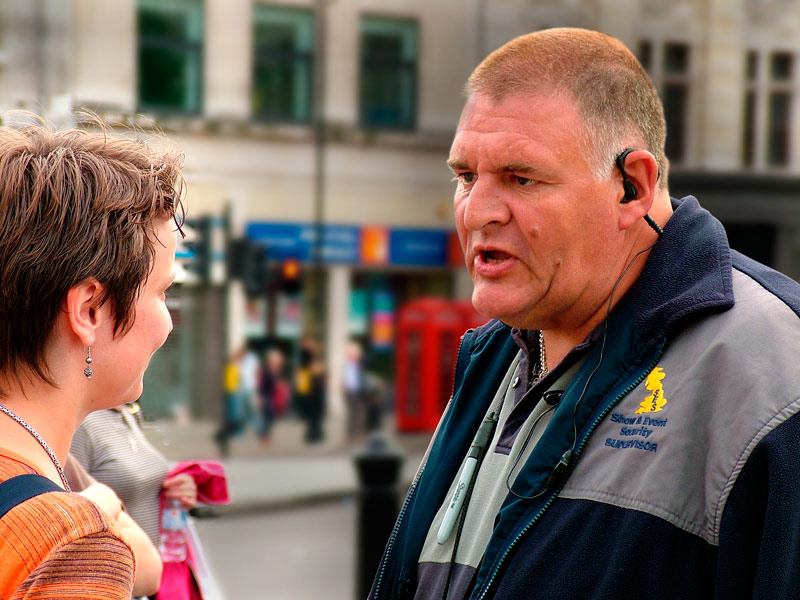 Security Man security, street, London, England
