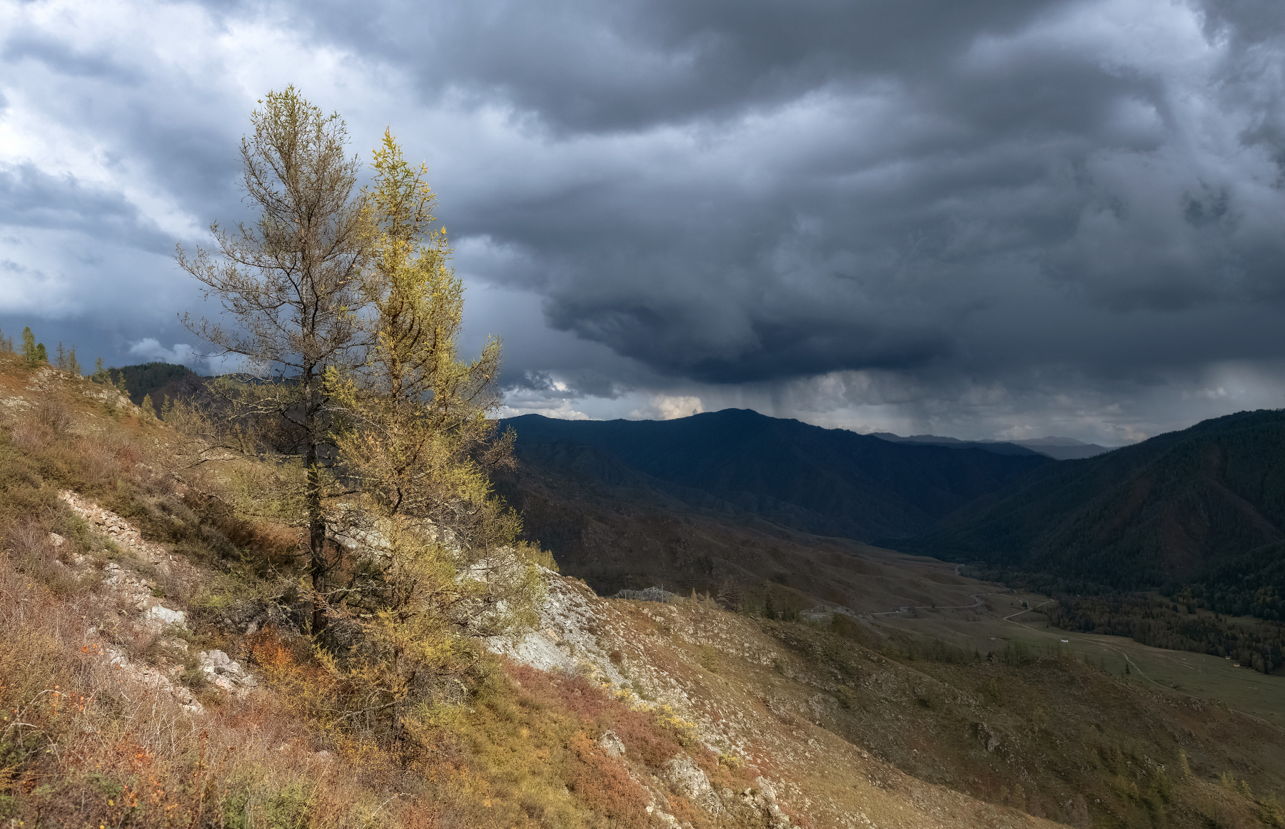 Осень на перевале Алтай непогода солнце тучи