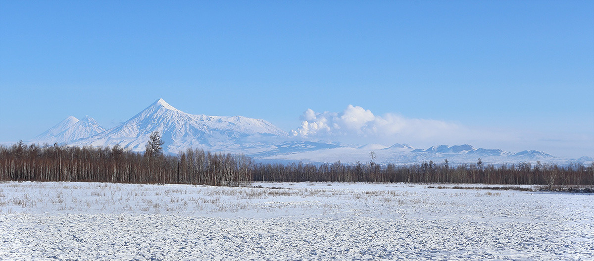 Морозный полдень Камчатка, Толбачик, вулкан, извержение, зима, Лазо