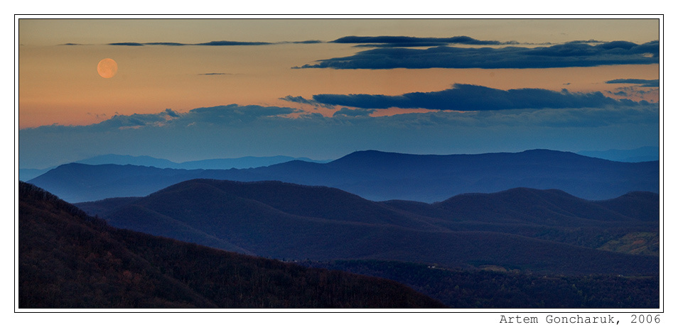 Moon Over Shenandoah Ridge shanandoah, луна, национальный парк