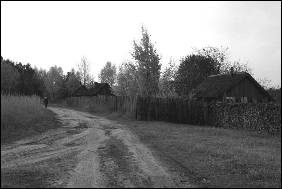 По просёлочной дороге Деревня,дорога,деревья,дома.