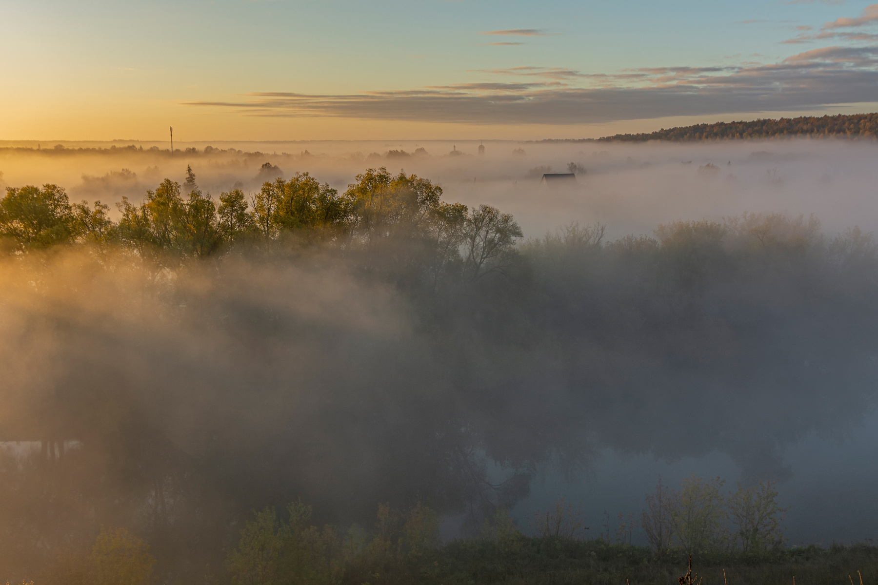 село просыпайся! пейзаж восход туман река село