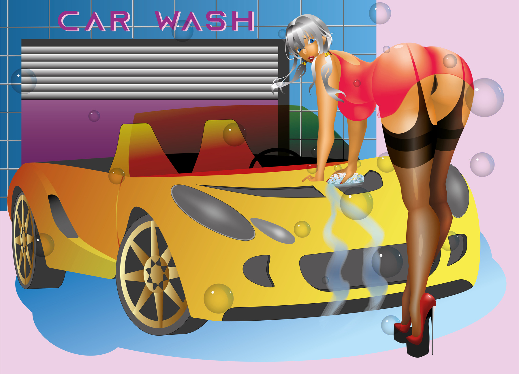 The girl washes the car. adult art attractive beauty blonde body car caucasian cute fashion female foam girl glamour lifestyle person pretty provocative sensual sexy vehicle wash woman young bikini business carwash cleaning outdoors red service soap transport