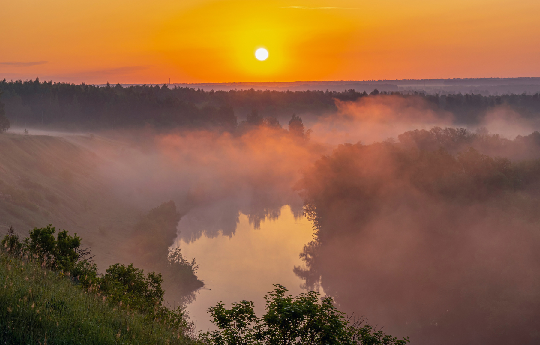 *** пейзаж восход туман река село