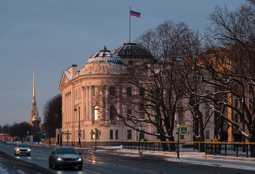 The soft early light is just starting to paint the street Petersburg