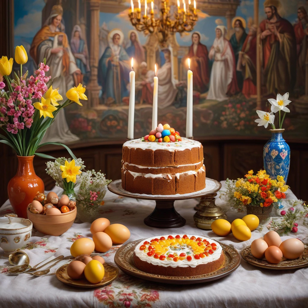 Праздничная Пасха кулич яйца